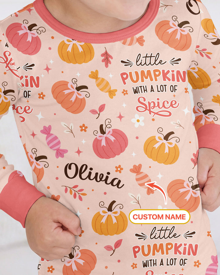 Custom Name Little Pumpkin With A Lot Of Spice Bamboo Two Piece Long Sleeve Pajama Set