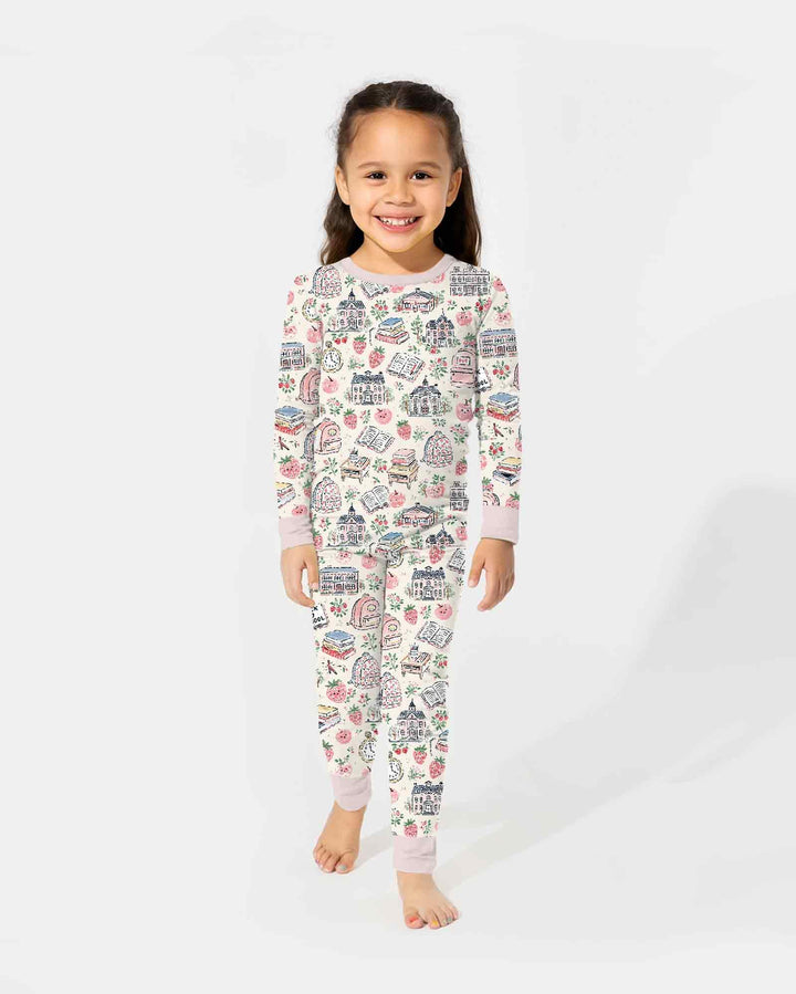 Coquette Strawberry School Days Bamboo Two Piece Long Sleeve Pajama Set
