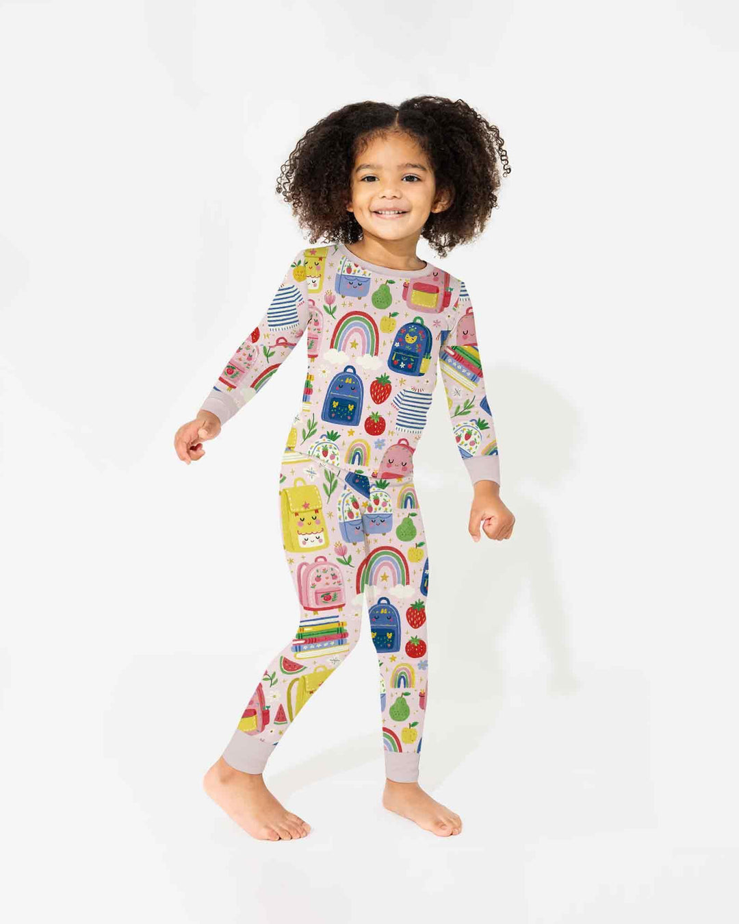 Sweet Rainbow School Adventure Bamboo Two Piece Long Sleeve Pajama Set