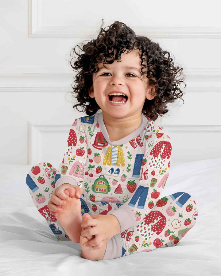 Zweiteiliges Langarm-Pyjama-Set mit Sommerfrüchten