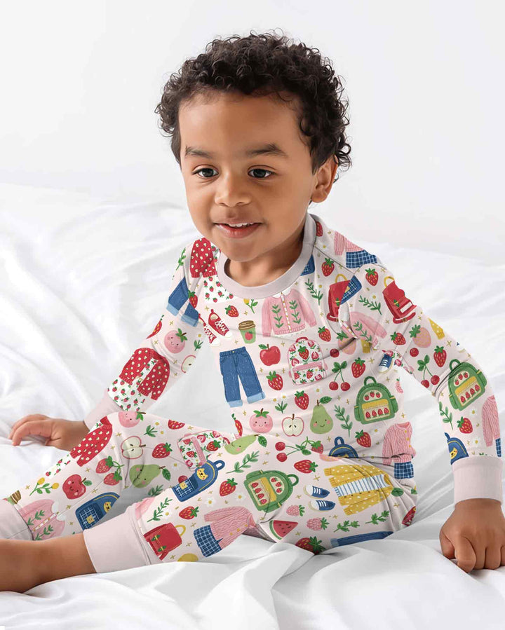Zweiteiliges Langarm-Pyjama-Set mit Sommerfrüchten