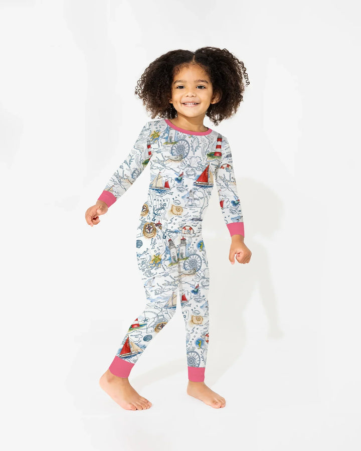 Seaside Adventure Map Bamboo Two Piece Long Sleeve Pajama Set