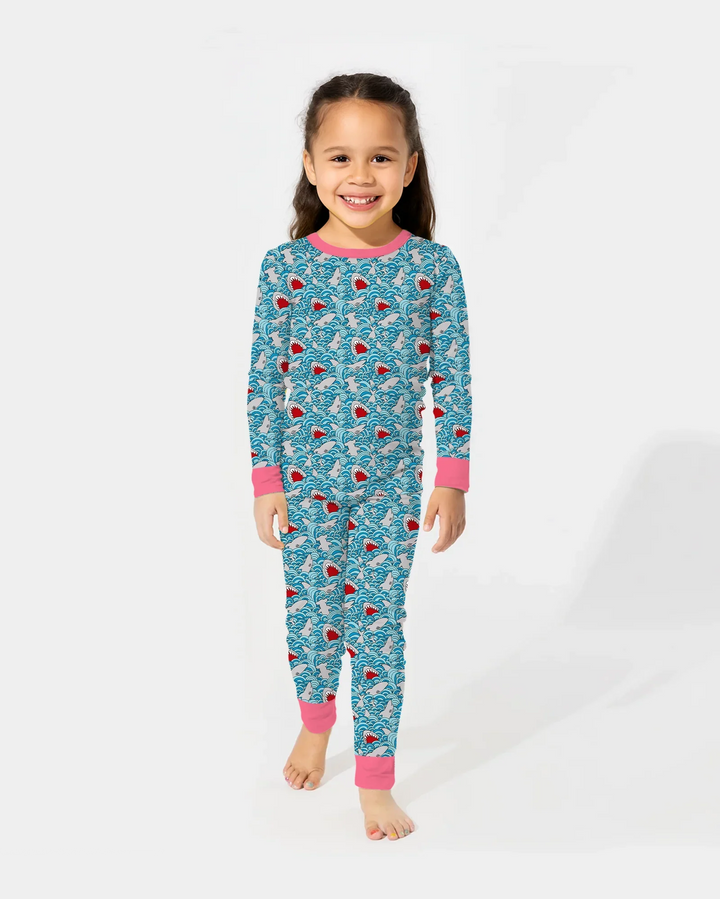 Shark Wave Rush Bamboo Two Piece Long Sleeve Pajama Set