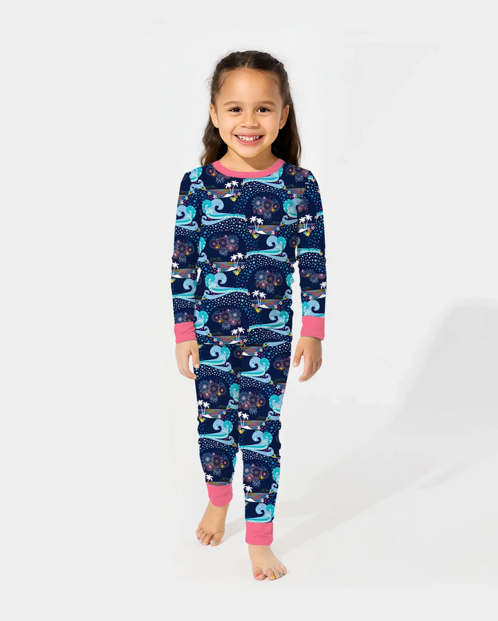 Starlit Surf Celebration Bamboo Two Piece Long Sleeve Pajama Set