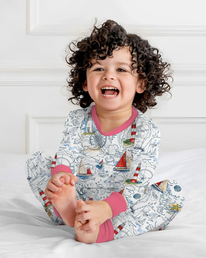 Seaside Adventure Map Bamboo Two Piece Long Sleeve Pajama Set