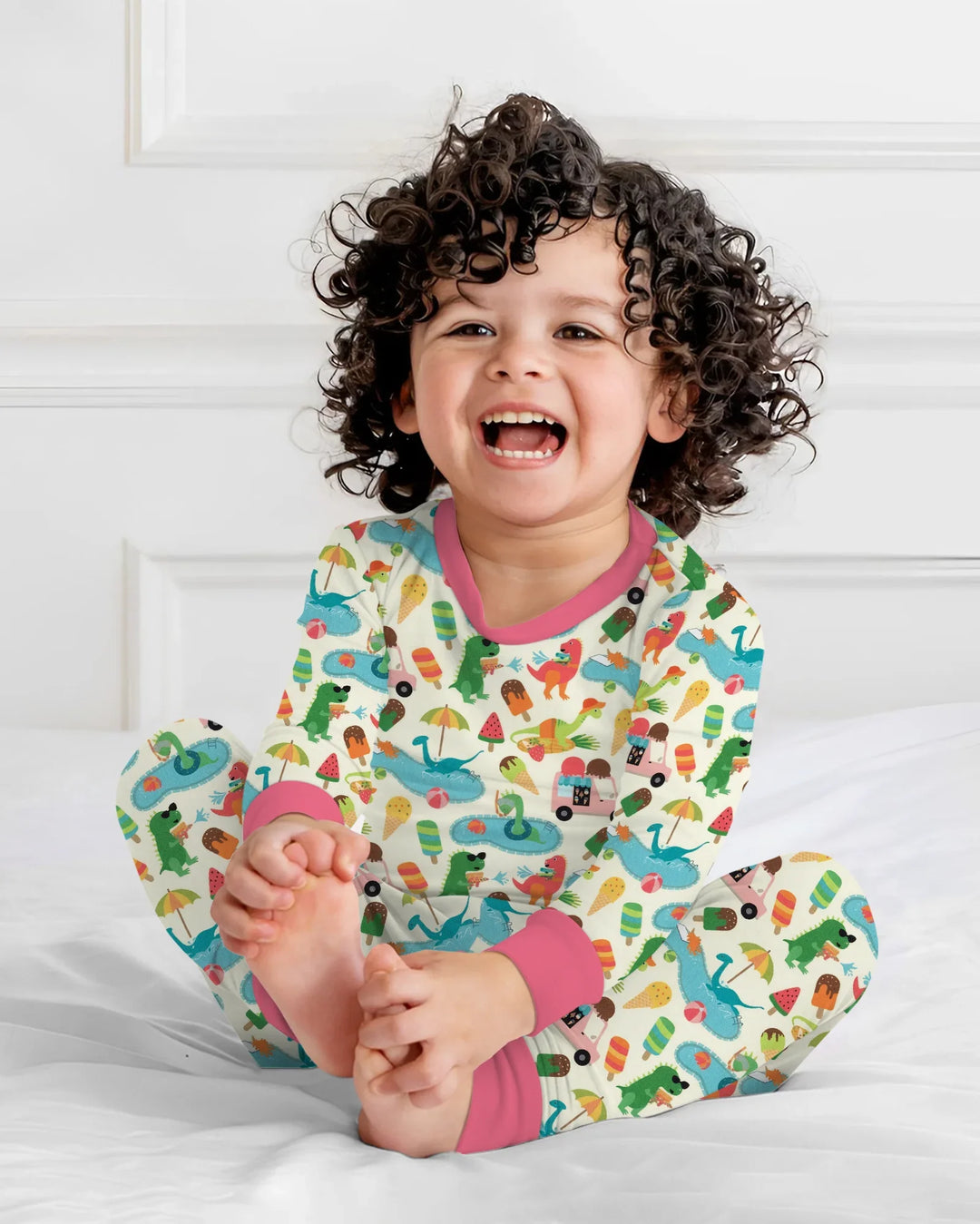 Dino Summer Splash Bamboo Two Piece Long Sleeve Pajama Set