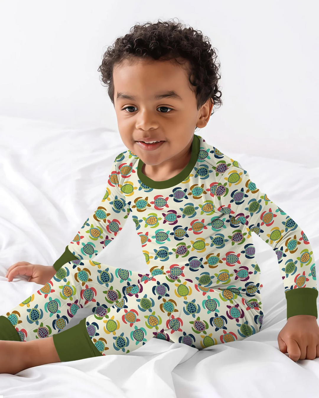 Happy Turtle Parade Bamboo Two Piece Long Sleeve Pajama Set