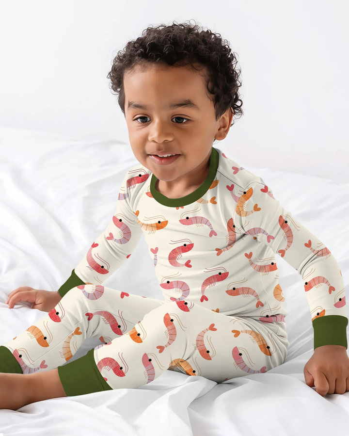 Sweet Shrimp Parade  Bamboo Two Piece Long Sleeve Pajama Set