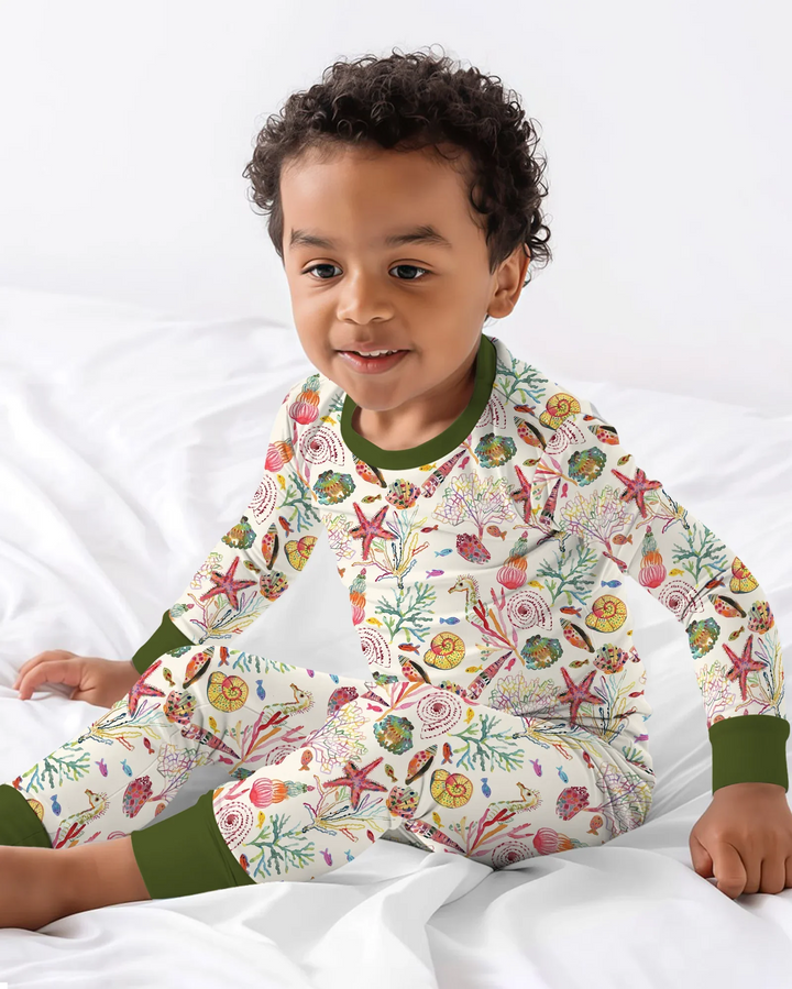 Tropical Reef Whimsy  Bamboo Two Piece Long Sleeve Pajama Set