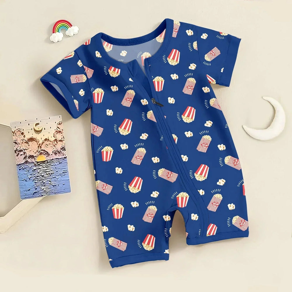 Popcorn Shorty Zippered Romper , Popcorn Shorty Zippered Romper - Newborn