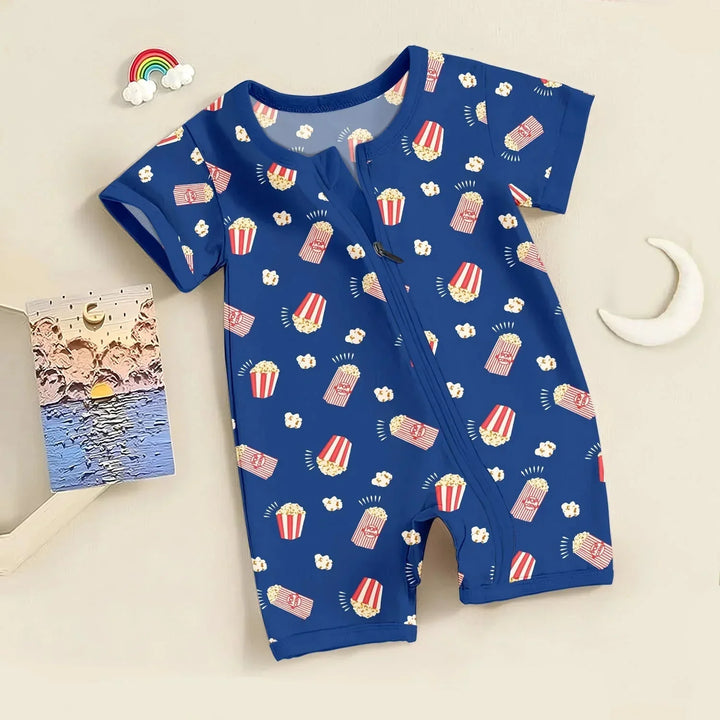 Popcorn Shorty Zippered Romper , Popcorn Shorty Zippered Romper - Newborn