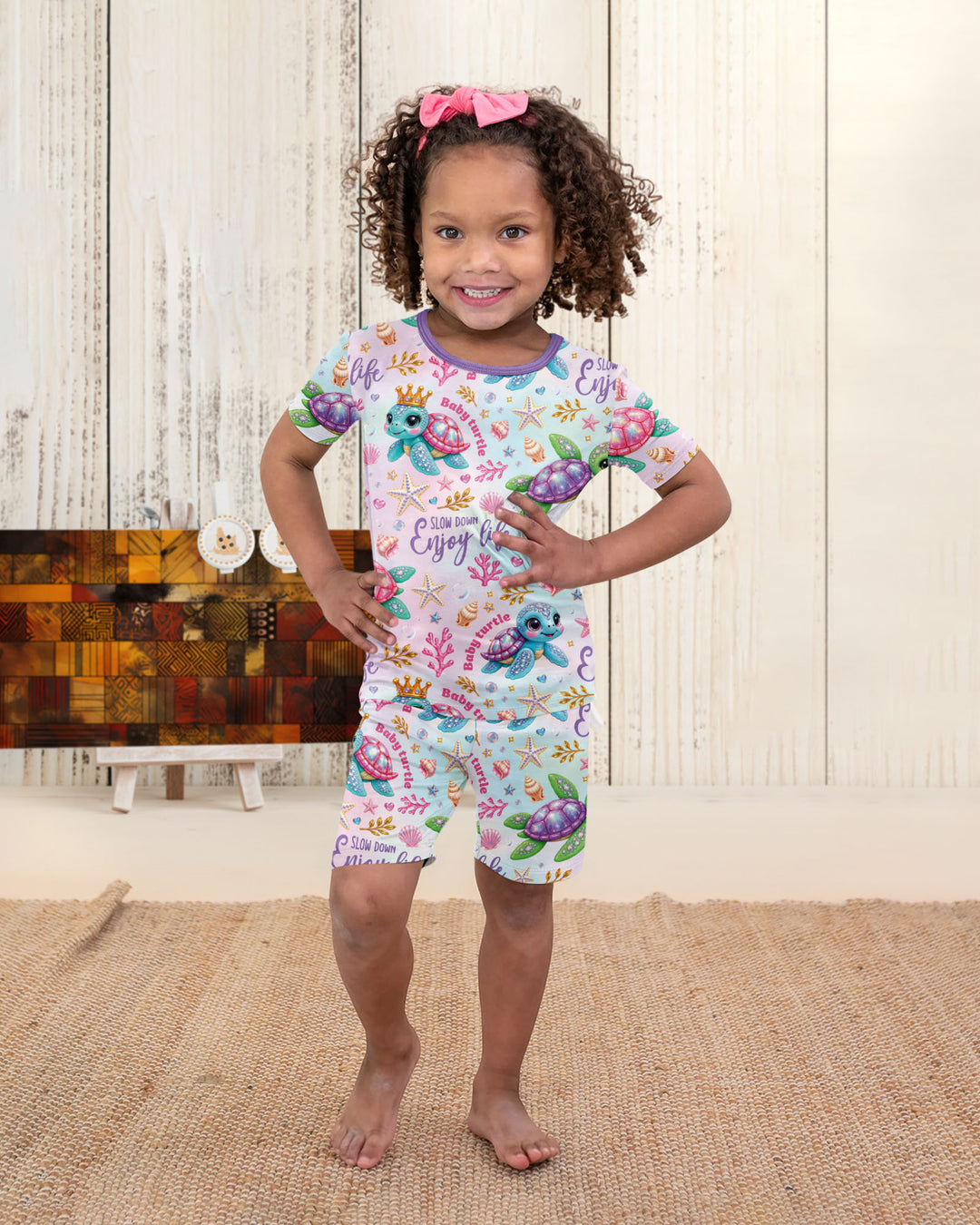 Baby Turtle Bamboo Two Piece Short Sleeve Shorts Pajama Set