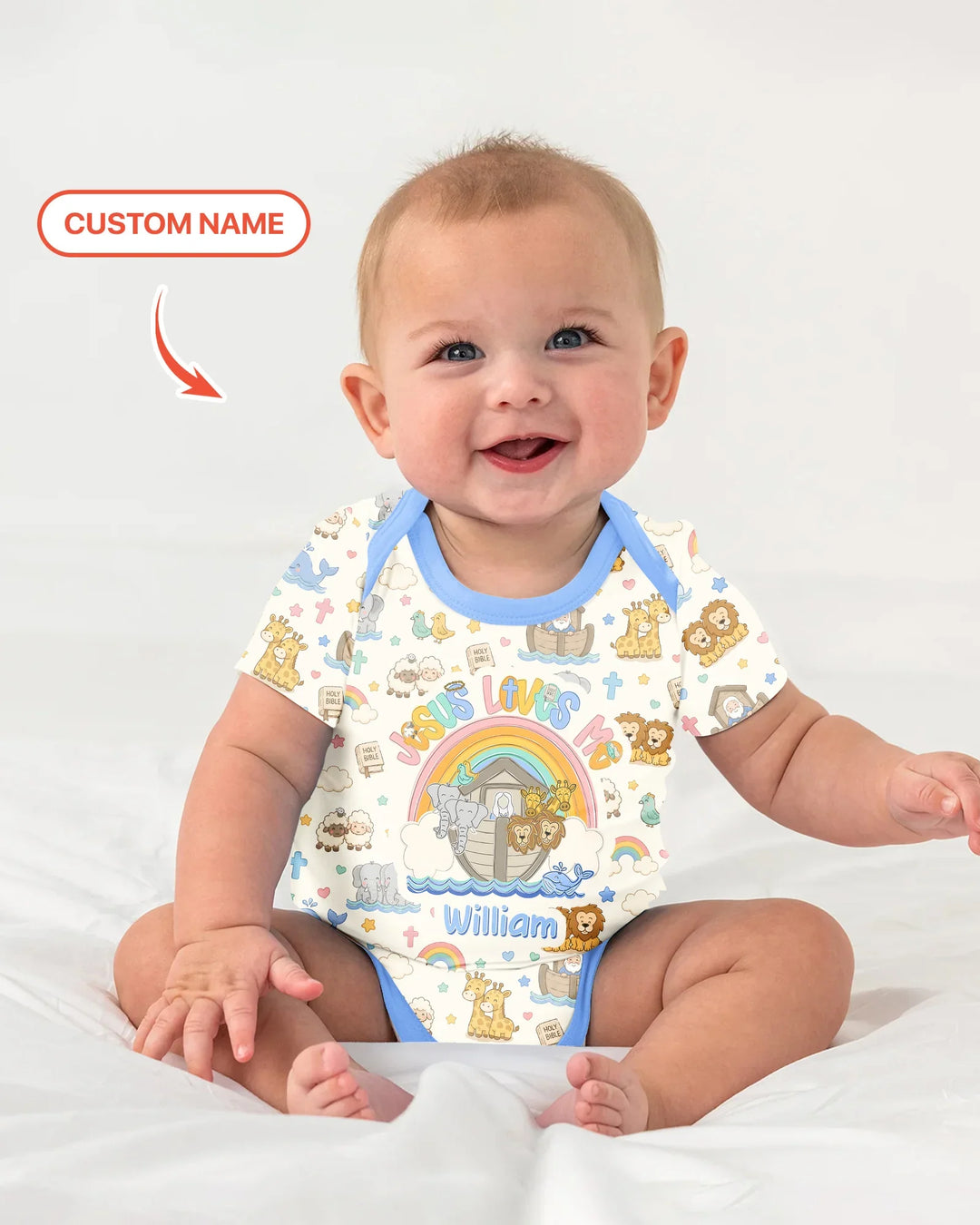 Custom Name Noah's Ark Jesus Loves Me Bamboo Bodysuit