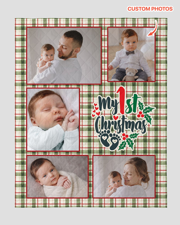 Custom Photo Collage My 1st Christmas Bamboo Quilt Blanket