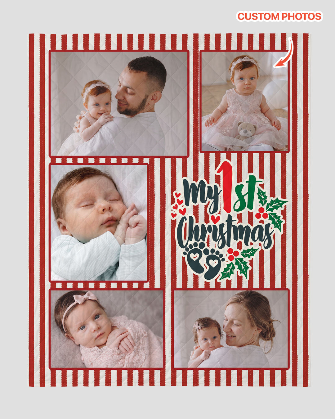 Custom Photo Collage My 1st Christmas Bamboo Quilt Blanket