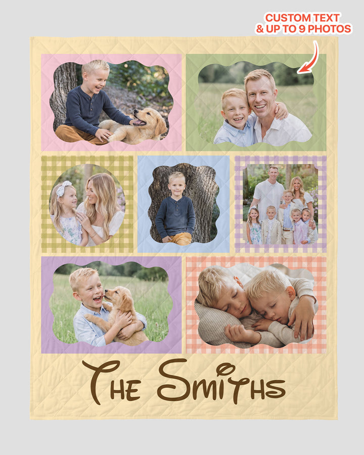 Custom Photo Gingham Family Bamboo Quilt Blanket
