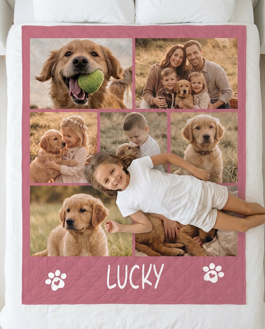 Custom Pet Photo Collage Bamboo Quilt Blanket