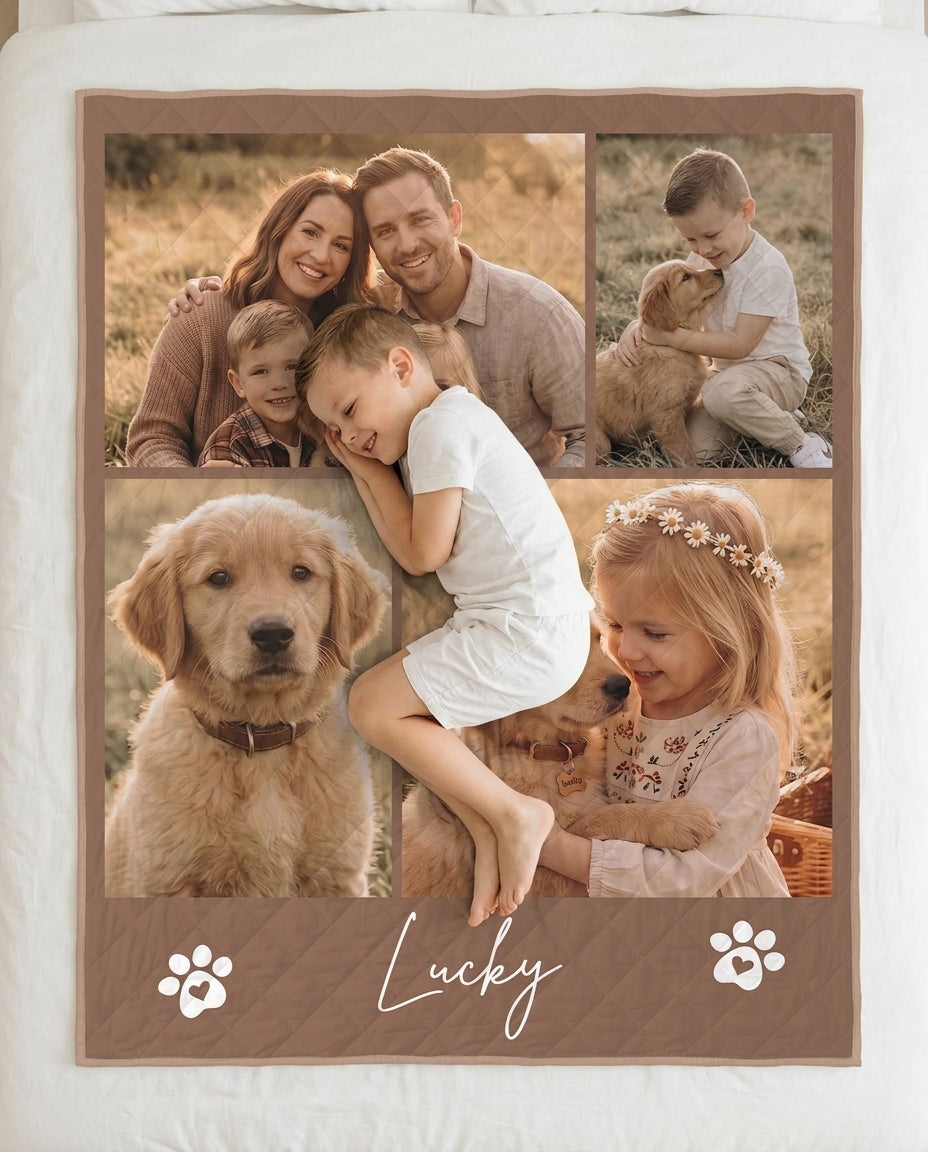 Custom Pet Photo Collage Bamboo Quilt Blanket