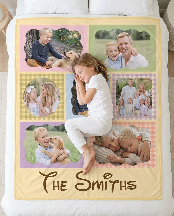 Custom Photo Gingham Family Bamboo Quilt Blanket