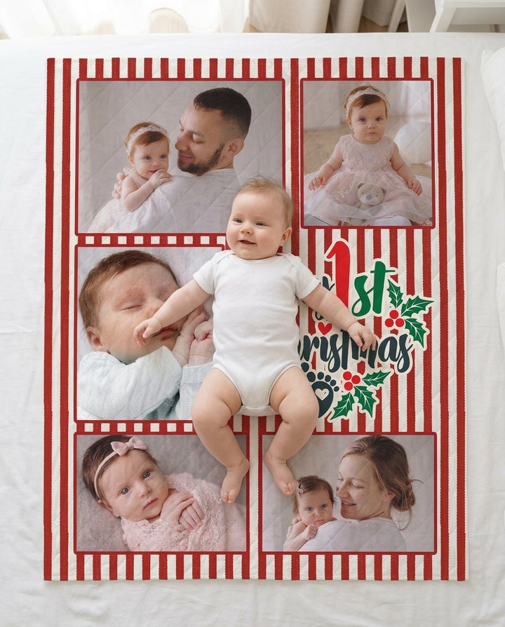 Custom Photo Collage My 1st Christmas Bamboo Quilt Blanket