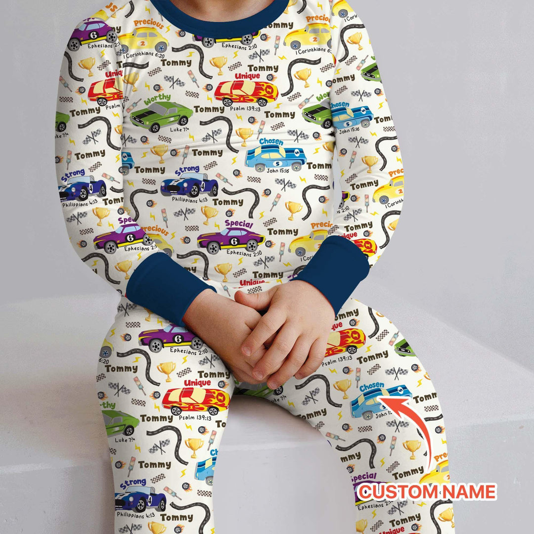 Racing Fun God Says I Am Custom Name Two Piece Long Sleeve Pajama Set , Racing Fun God Says I Am Custom Name Two Piece Long Sleeve Pajama Set - 12-18M