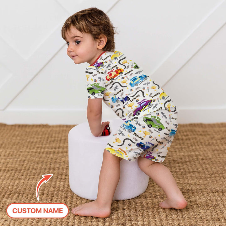 Racing Fun God Says I Am Custom Name Two Piece Short Sleeve Shorts Pajama Set , Racing Fun God Says I Am Custom Name Two Piece Short Sleeve Shorts Pajama Set - 12-18M