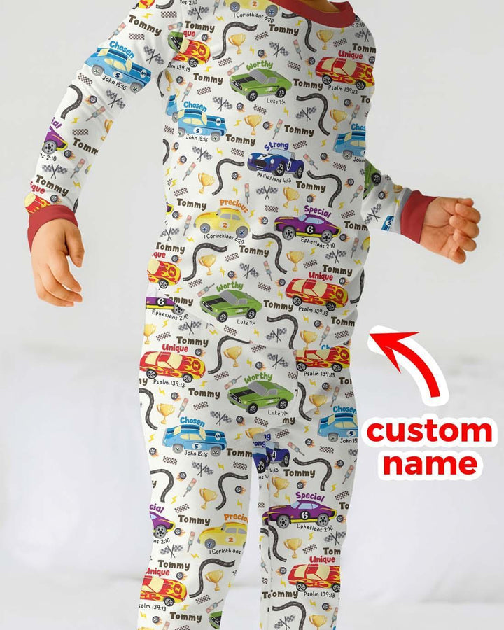 Racing Fun God Says I Am Custom Name Two Piece Short Sleeve Shorts Pajama Set , Racing Fun God Says I Am Custom Name Two Piece Short Sleeve Shorts Pajama Set - 12-18M