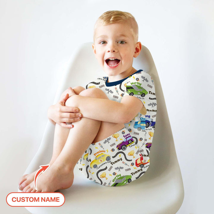 Racing Fun God Says I Am Custom Name Two Piece Short Sleeve Shorts Pajama Set , Racing Fun God Says I Am Custom Name Two Piece Short Sleeve Shorts Pajama Set - 12-18M