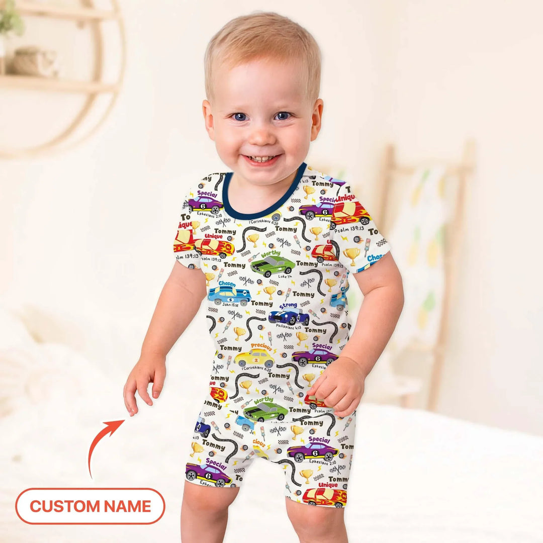 Racing Fun God Says I Am Custom Name Two Piece Short Sleeve Shorts Pajama Set , Racing Fun God Says I Am Custom Name Two Piece Short Sleeve Shorts Pajama Set - 12-18M