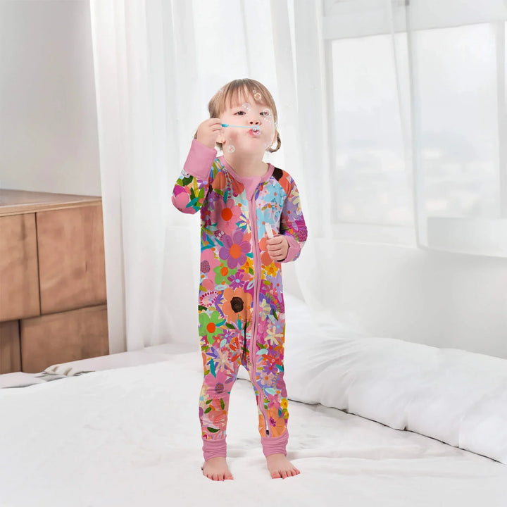Rainbow Blooms Convertible Zippered Romper , Rainbow Blooms Convertible Zippered Romper - 0-3M