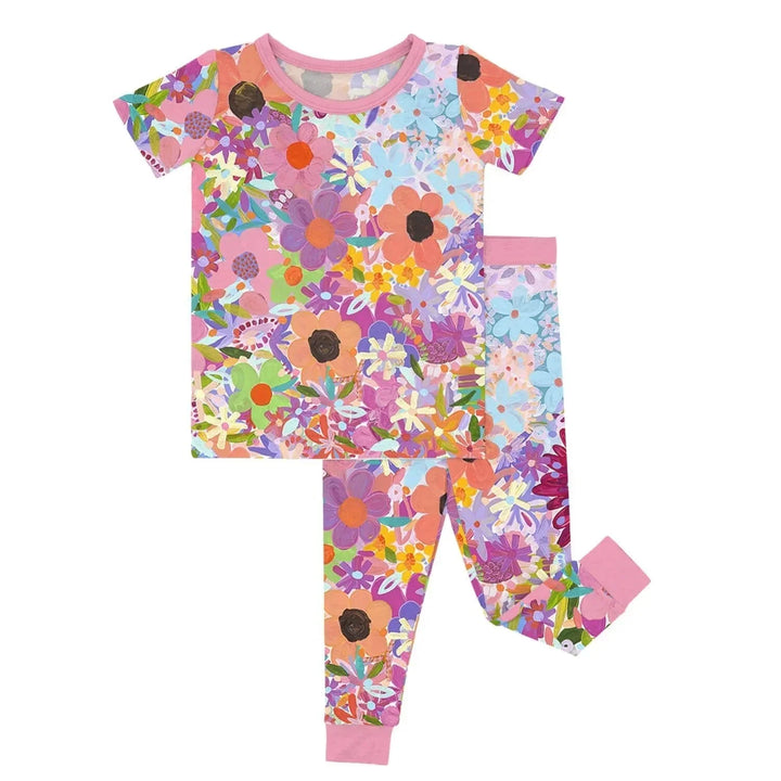 Rainbow Blooms Two Piece Short Sleeve Pajama Set , Rainbow Blooms Two Piece Short Sleeve Pajama Set - 12-18M