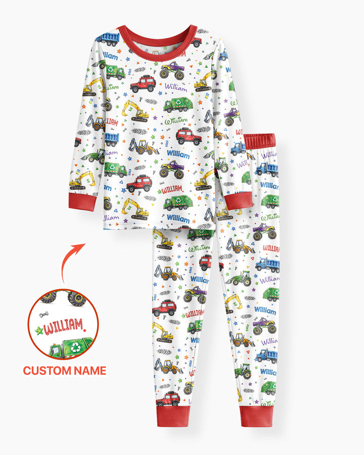 Cars And Trucks Parade Custom Name Bamboo Two Piece Long Sleeve Pajama Set