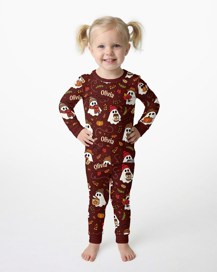 Cute Pumpkin Fall Ghost Boo Bamboo Two Piece Long Sleeve Pajama Set