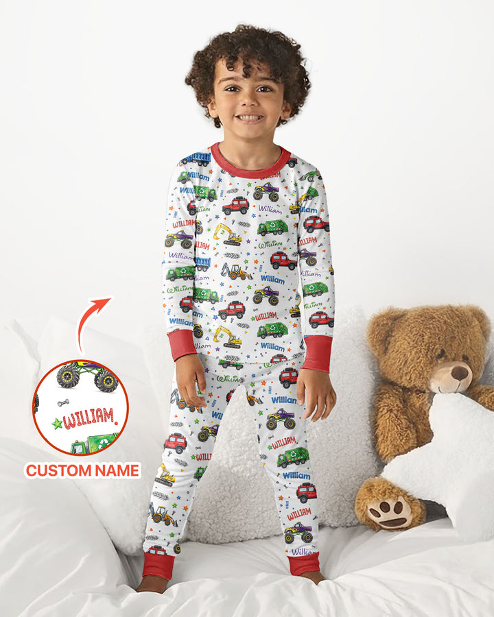 Cars And Trucks Parade Custom Name Bamboo Two Piece Long Sleeve Pajama Set