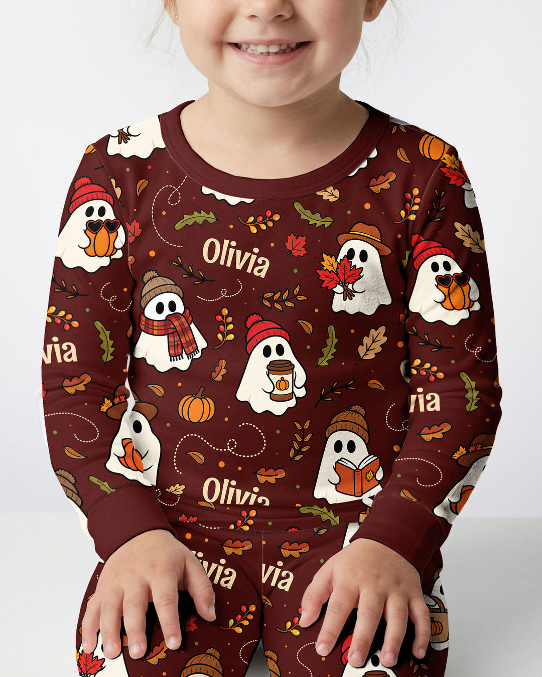 Cute Pumpkin Fall Ghost Boo Bamboo Two Piece Long Sleeve Pajama Set