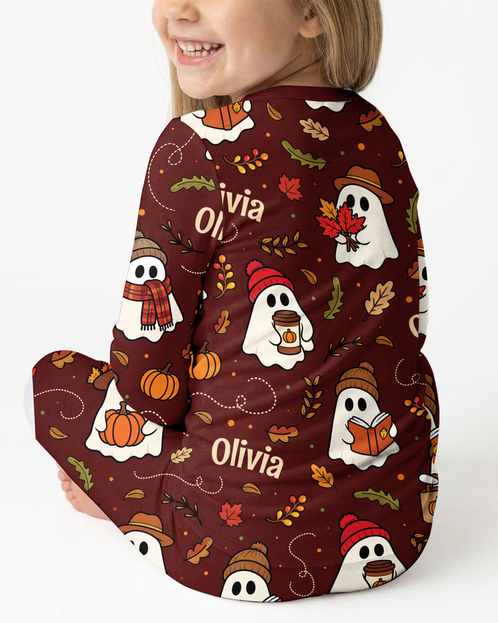Cute Pumpkin Fall Ghost Boo Bamboo Two Piece Long Sleeve Pajama Set