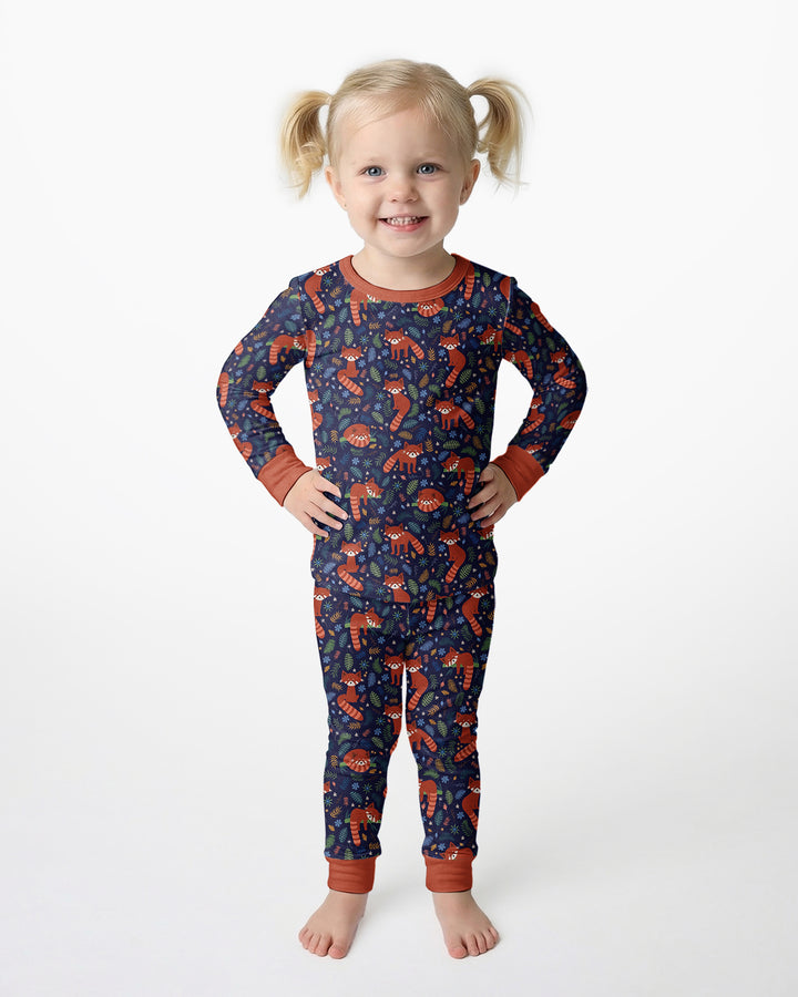 Tossed Red Panda Bamboo Two Piece Long Sleeve Pajama Set