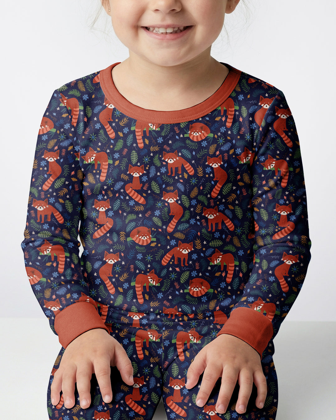 Tossed Red Panda Bamboo Two Piece Long Sleeve Pajama Set