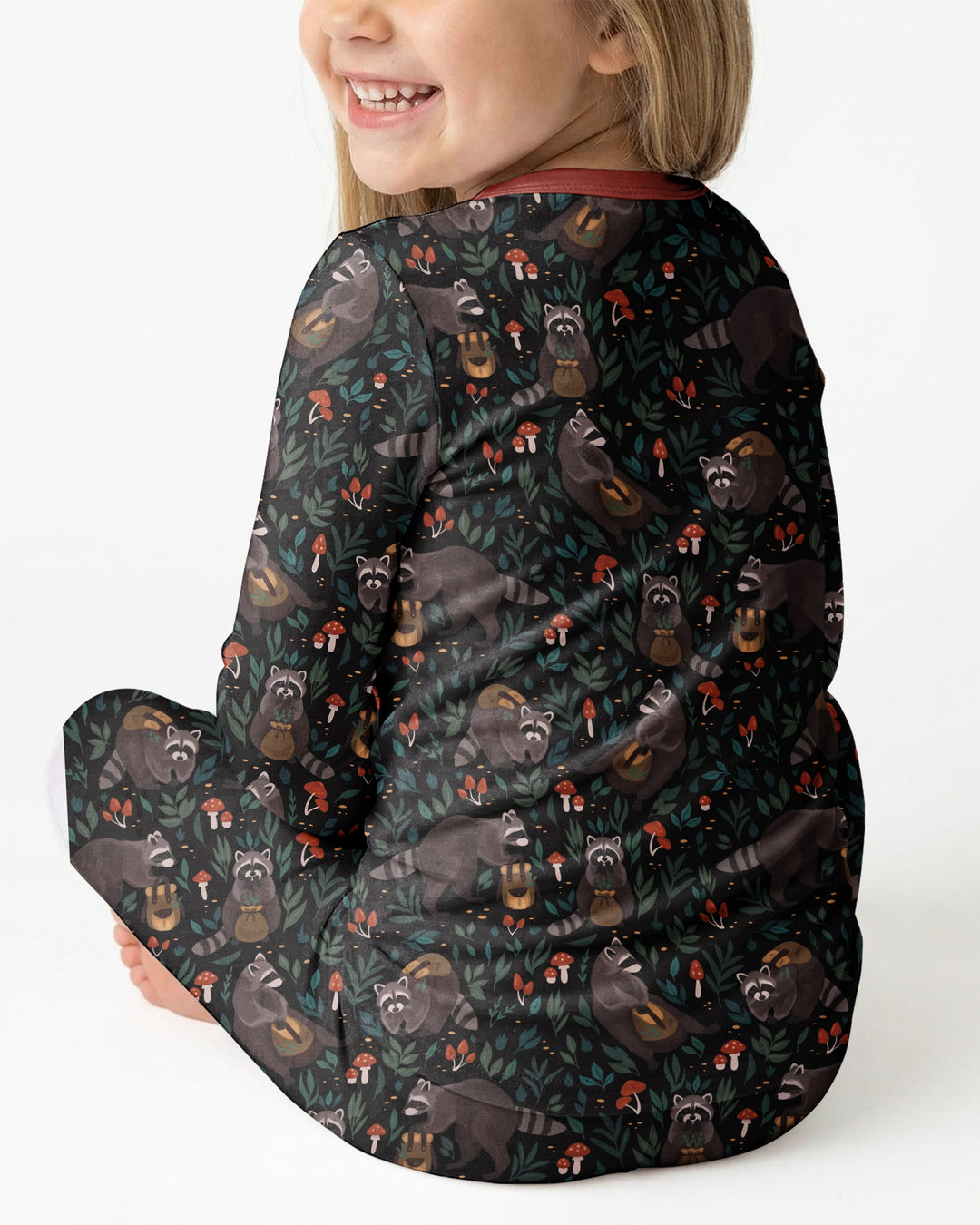 Raccoon And Whimsical Mushroom Bamboo Two Piece Long Sleeve Pajama Set