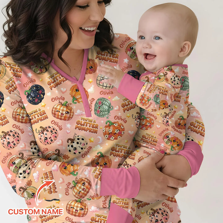 Custom Name You're A Glitter Pumpkin Bamboo Women Pajama Set