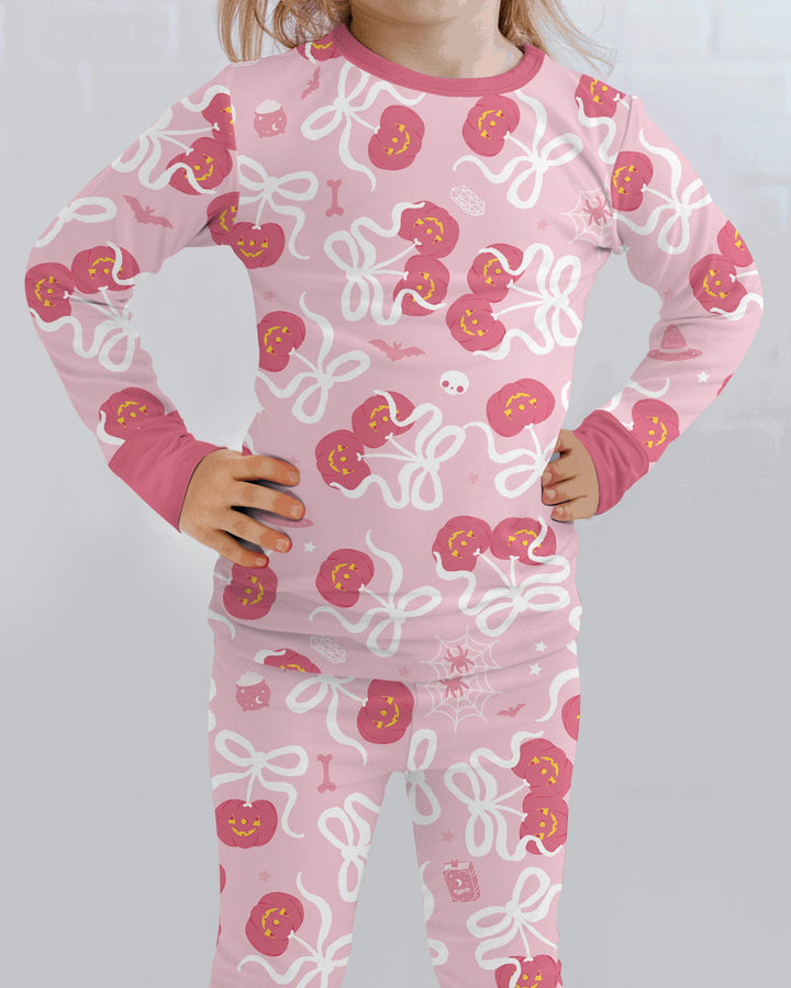 Jack-o'-lantern Coquette Bow Matching Bamboo Two Piece Long Sleeve Pajama Set