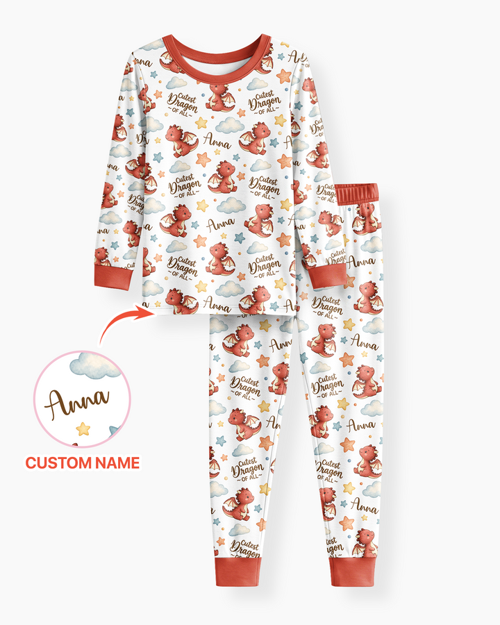 Custom Name Cutest Dragon Of All Bamboo Two Piece Long Sleeve Pajama Set
