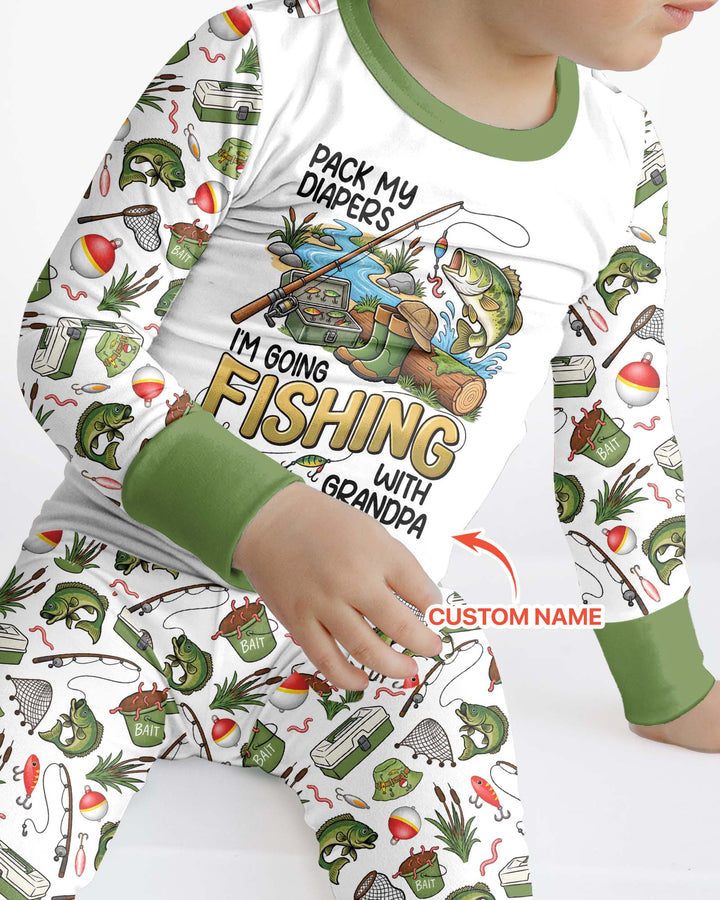 I'm Going Fishing With Grandpa Bamboo Two Piece Long Sleeve Pajama Set