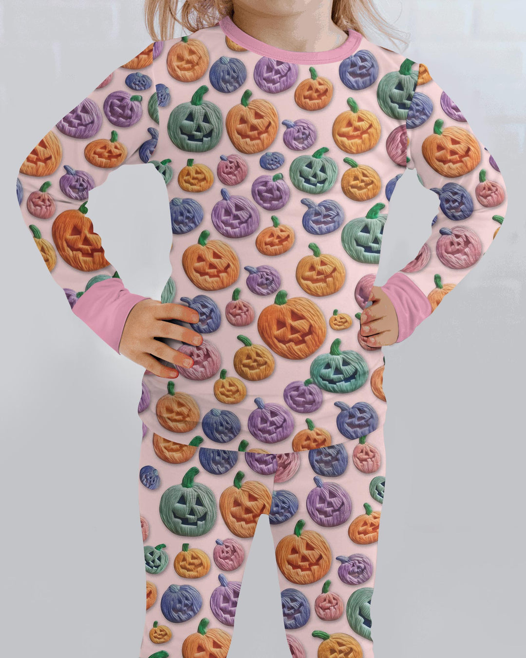 Happy Halloween Pastel Jack O Lanterns Bamboo Two Piece Long Sleeve Pajama Set