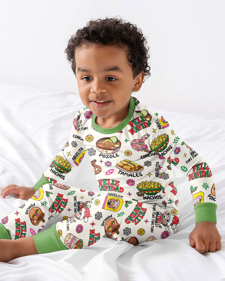 Mexican Christmas Feliz Navidad Bamboo Two Piece Long Sleeve Pajama Set