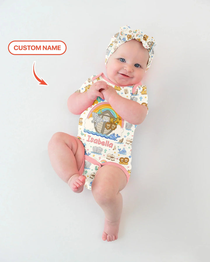 Custom Name Noah's Ark Jesus Loves Me Bamboo Bodysuit