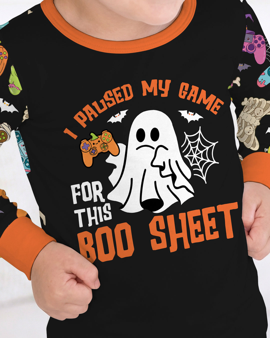 Halloween Skeleton Zombie Gaming Controllers Mummy Boys Bamboo Two Piece Long Sleeve Pajama Set