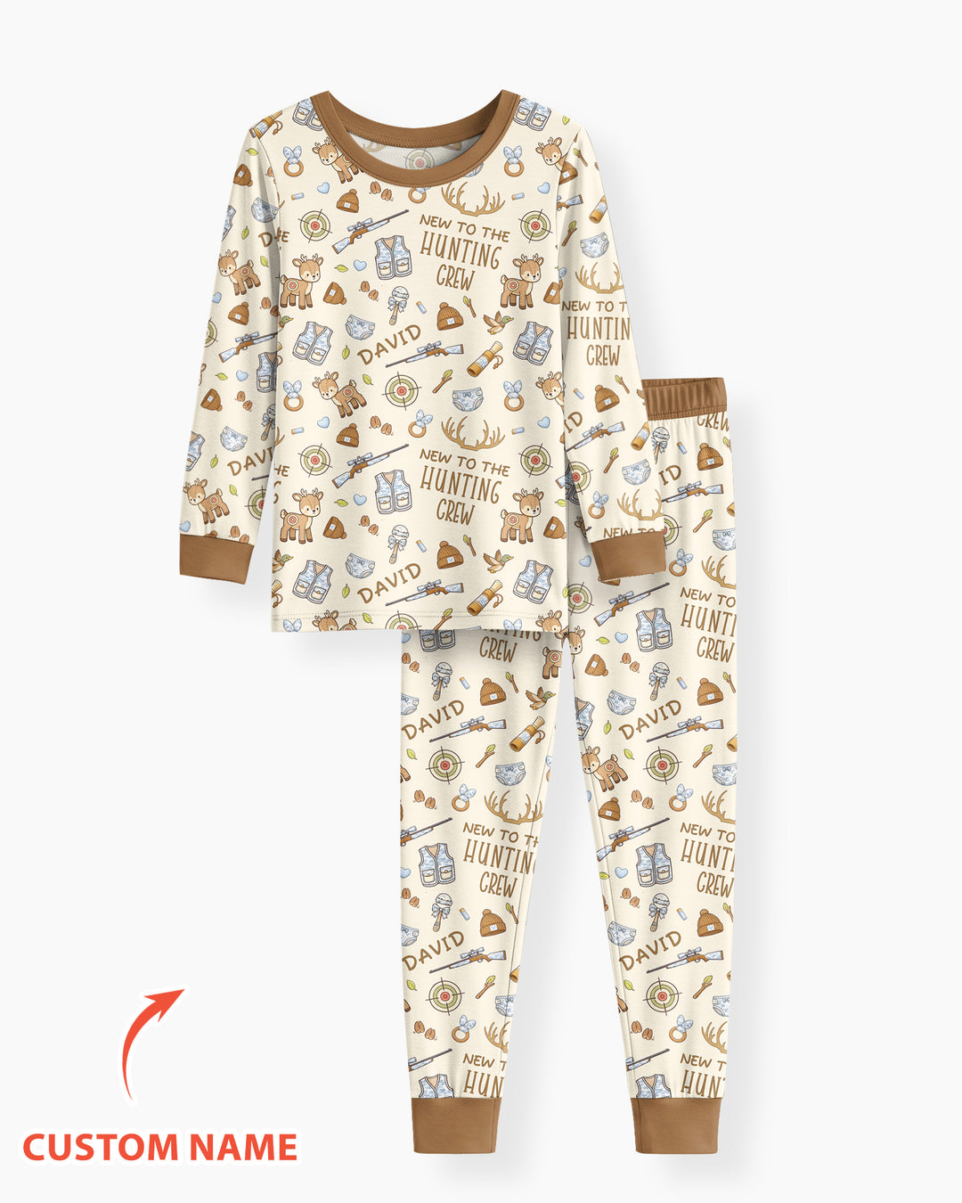 New To The Hunting Crew Custom Name Bamboo Two Piece Long Sleeve Pajama Set