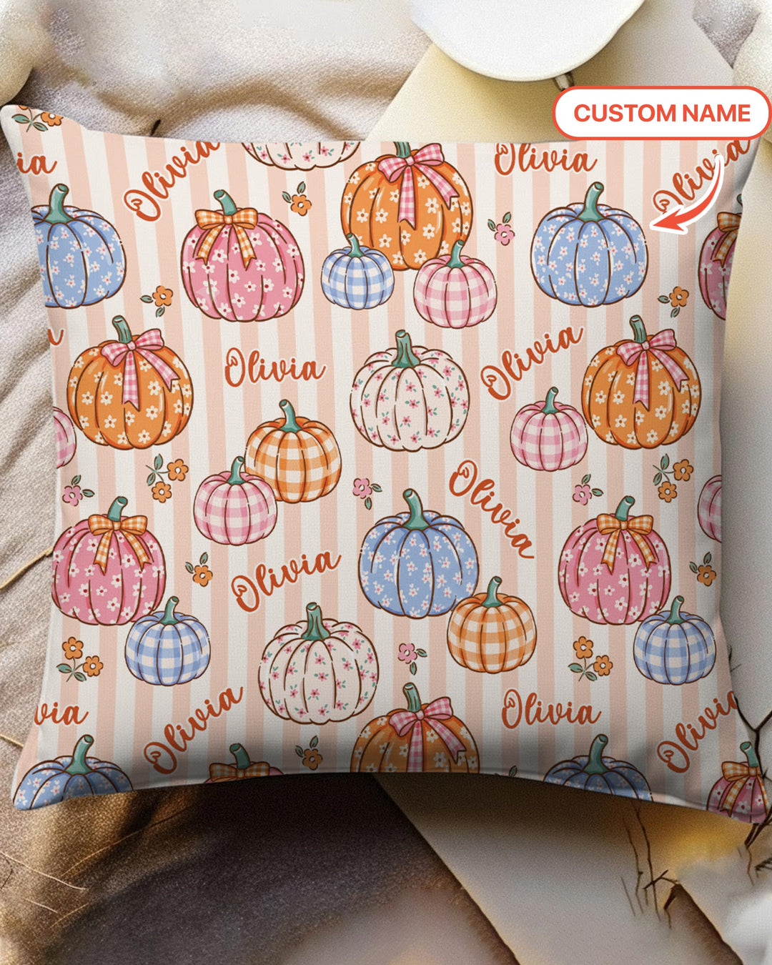 Custom Name Pumpkin Patch Bamboo Pillow Case
