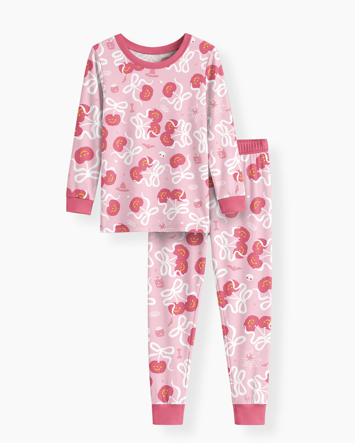 Jack-o'-lantern Coquette Bow Matching Bamboo Two Piece Long Sleeve Pajama Set